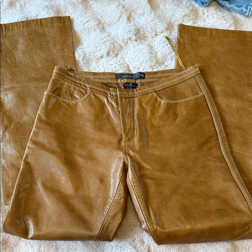 Vintage GAP Leather Pants Womens 6 Brown Boot Cut Y2K Biker Moto Boho
